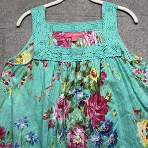 April Cornell XS Green Floral Sundress Smocked Boho Cottagecore Dress w Pockets